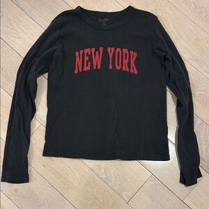 Brandy Melville John Galt Black Long Sleeve Tee with Red Print New York. O/S